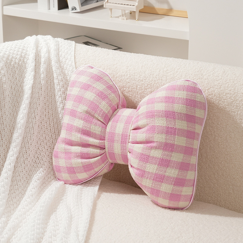 Rabbit Fur Comfortable Car Seat Cushion, Pink Bow Ribbon Couch Pillow