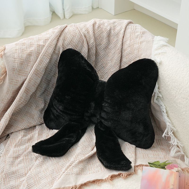 Rabbit Fur Comfortable Car Seat Cushion, Pink Bow Ribbon Couch Pillow