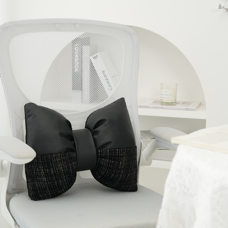 Rabbit Fur Comfortable Car Seat Cushion, Pink Bow Ribbon Couch Pillow