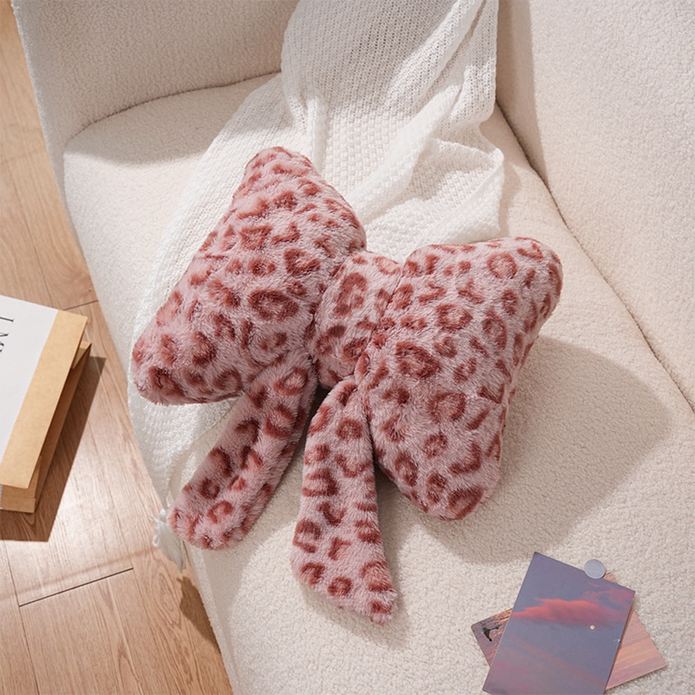 Rabbit Fur Comfortable Car Seat Cushion, Pink Bow Ribbon Couch Pillow