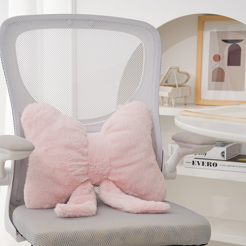 Rabbit Fur Comfortable Car Seat Cushion, Pink Bow Ribbon Couch Pillow