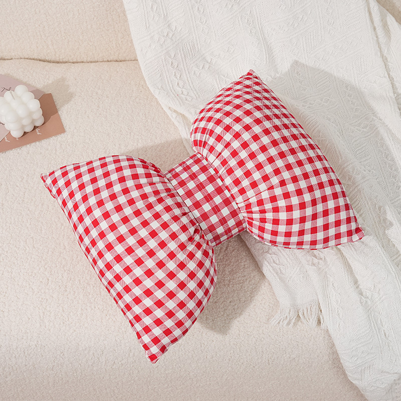 Rabbit Fur Comfortable Car Seat Cushion, Pink Bow Ribbon Couch Pillow