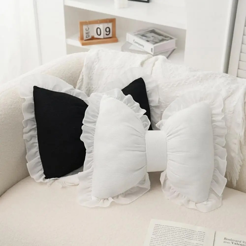 Pink Bow Lace Sofa Pillow Plush PP Cotton Filled Decorative Bed Sofa Support Pillow Car Seat Matchi 4