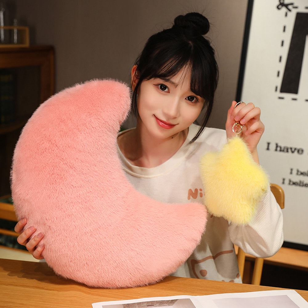 Fluffy Purple Pink Yellow Moon Star Heart Sky Pillow Plush Cushion For Sofa Chair Back Support Part 3