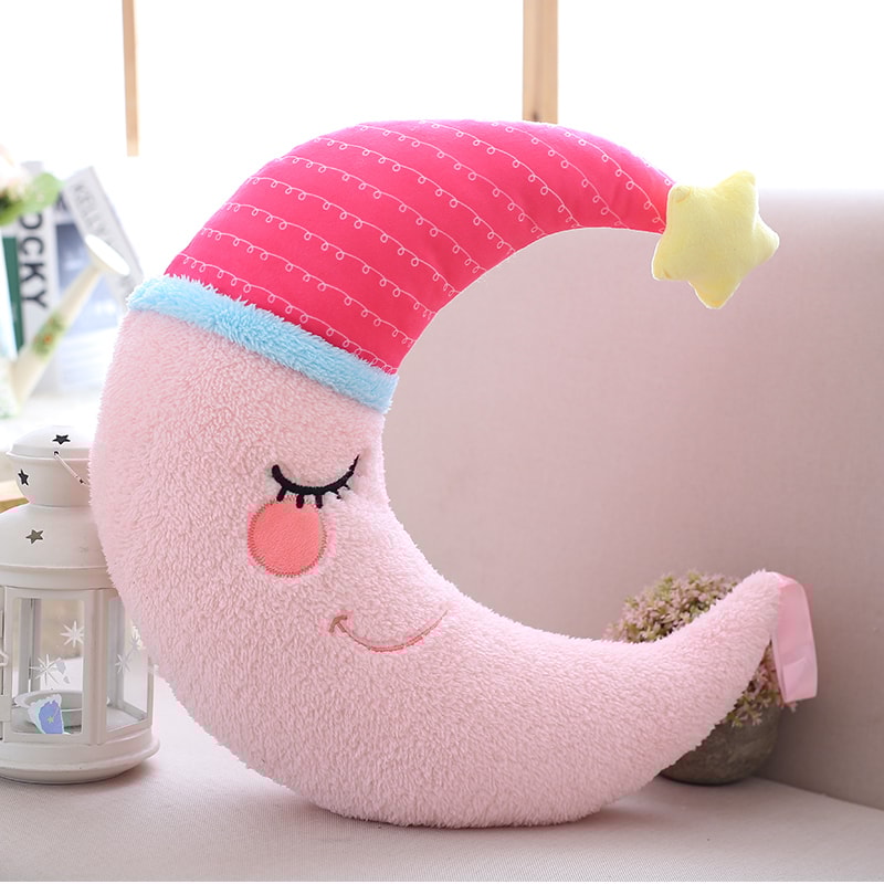 Soft Fluffy Star Cloud Moon Plush Pillow, Yellow Pink Blue Plushie Cushion, Shy Emotion Decoration