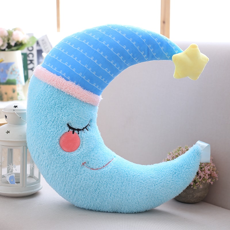 Soft Fluffy Star Cloud Moon Plush Pillow, Yellow Pink Blue Plushie Cushion, Shy Emotion Decoration