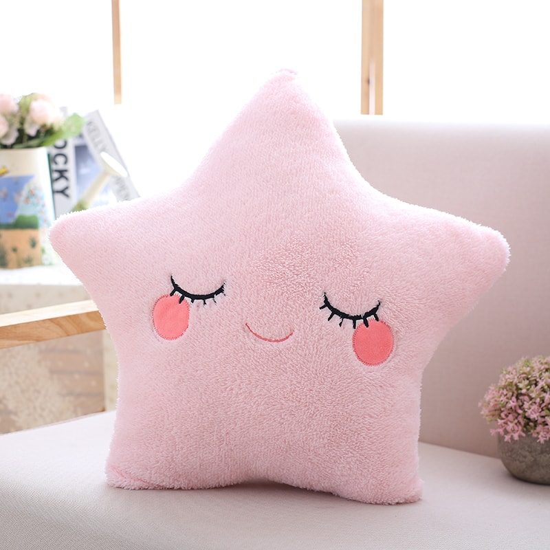Soft Fluffy Star Cloud Moon Plush Pillow, Yellow Pink Blue Plushie Cushion, Shy Emotion Decoration