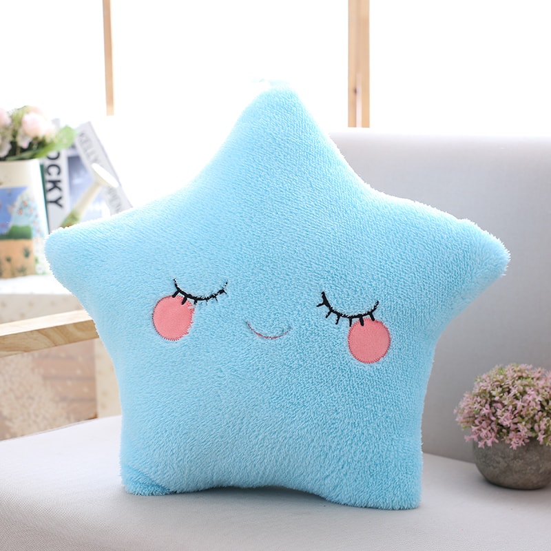Soft Fluffy Star Cloud Moon Plush Pillow, Yellow Pink Blue Plushie Cushion, Shy Emotion Decoration