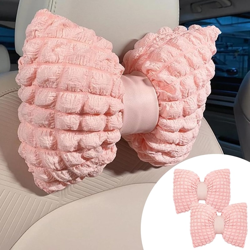 Cartoon Bowknot Car Waist Pillow Soft Pink Lumbar Support Headrest For Car Interior Decoration 1
