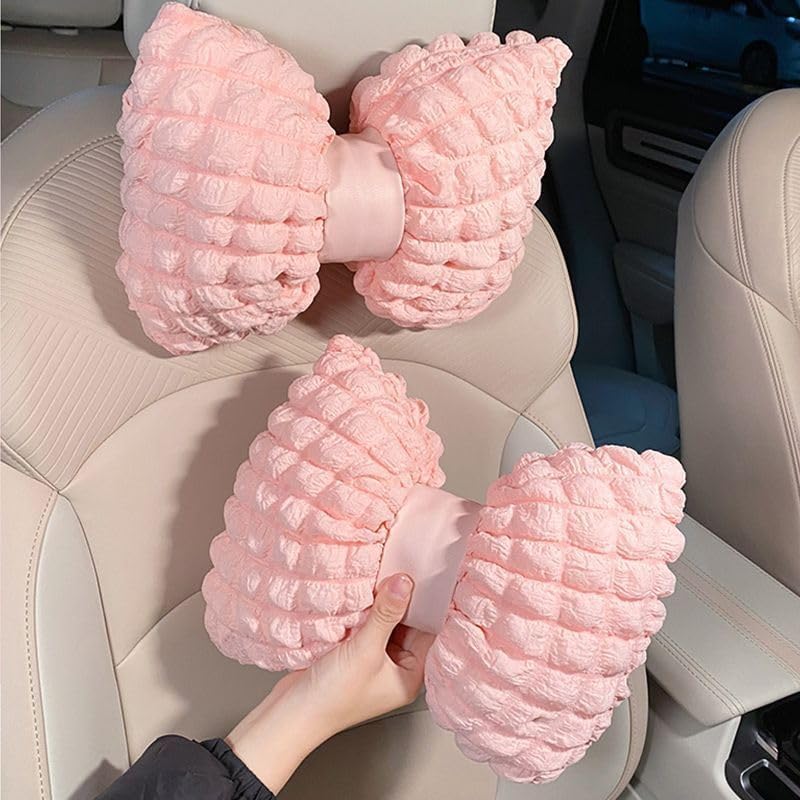 Cartoon Bowknot Car Waist Pillow Soft Pink Lumbar Support Headrest For Car Interior Decoration 3