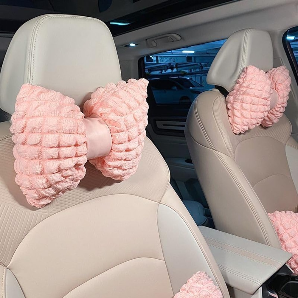 Cartoon Bowknot Car Waist Pillow Soft Pink Lumbar Support Headrest For Car Interior Decoration 4