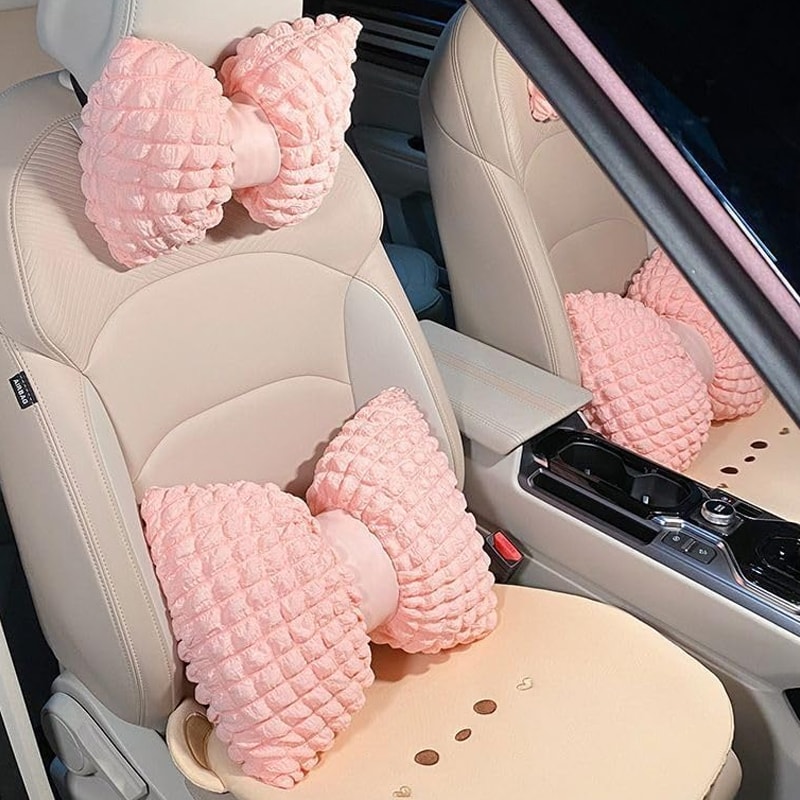 Cartoon Bowknot Car Waist Pillow Soft Pink Lumbar Support Headrest For Car Interior Decoration 5