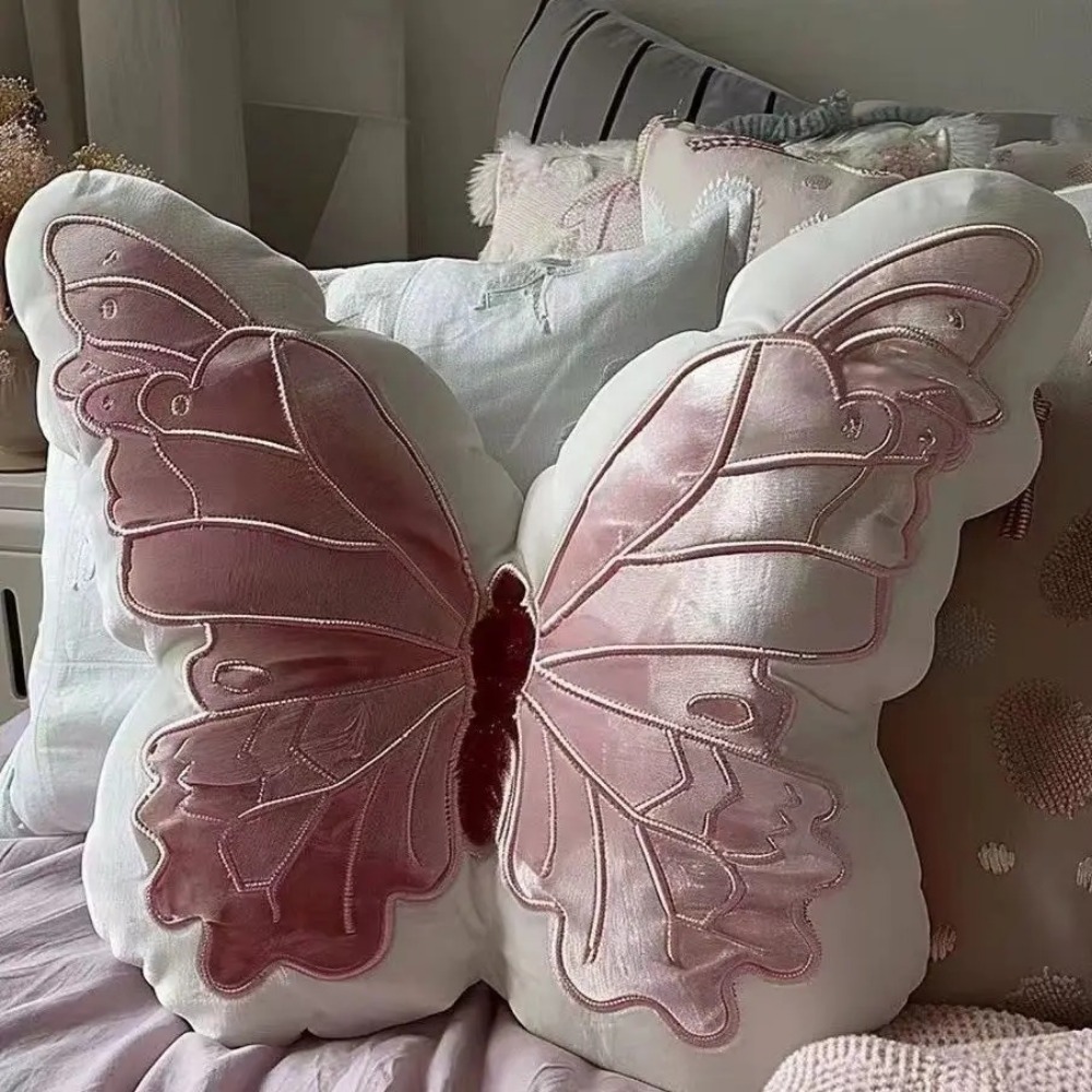 Cute Butterfly Pillow Throwing Pad Short Plush Cushion Pink Toy For Bedroom Sofa Home Textile Cushi 5