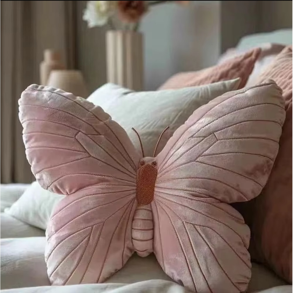 Pink Butterfly Cushion Throw Pillow, Decorative Animal Pillow for Kids, Living Room Bed Butterfly Decor