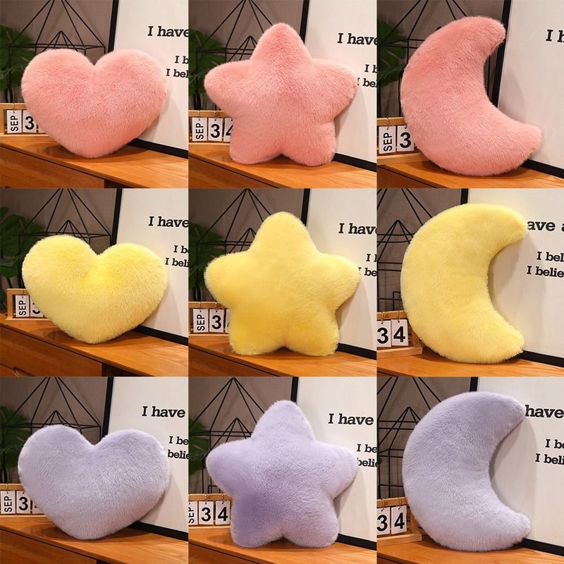 Soft Star Shape Stuffed Pillow New Moon Pattern Heart Plush Pink Color PP Cotton Valentine Day Gift 2