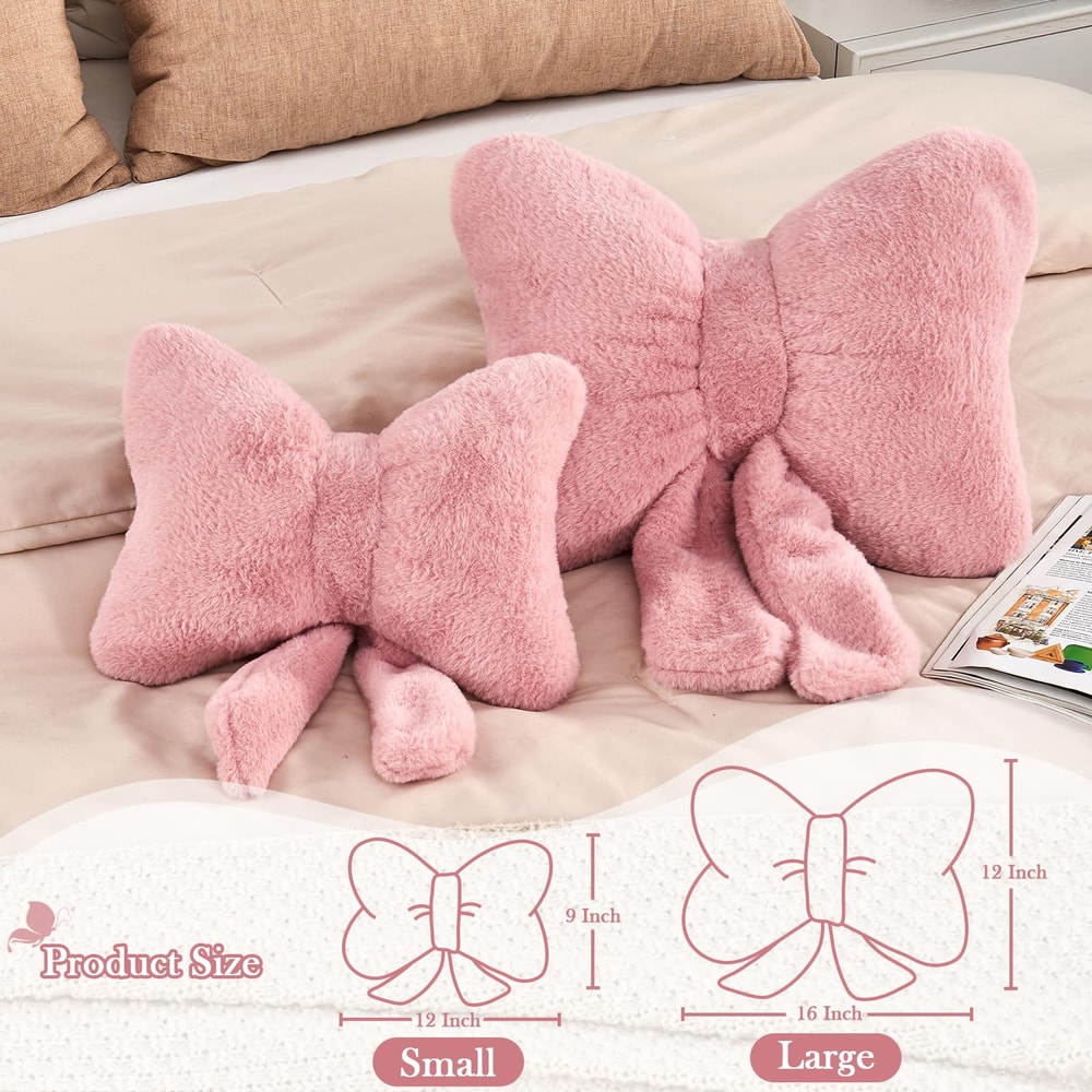 Cute Bow Throw Pillows Soft Bow Decorative Pillows With Faux Rabbit Fur Aesthetic Home Decor Bow 1