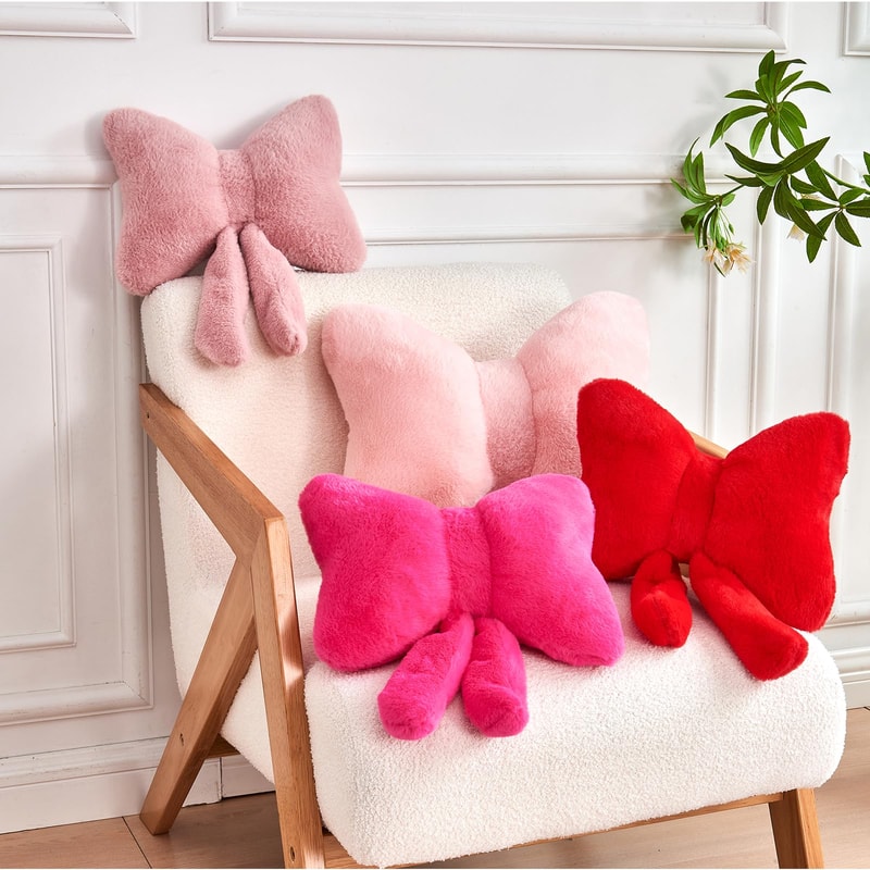 Cute Bow Throw Pillows Soft Bow Decorative Pillows With Faux Rabbit Fur Aesthetic Home Decor Bow 3