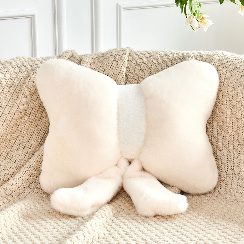 Cute Bow Throw Pillows Soft Bow Decorative Pillows With Faux Rabbit Fur Aesthetic Home Decor Bow 7