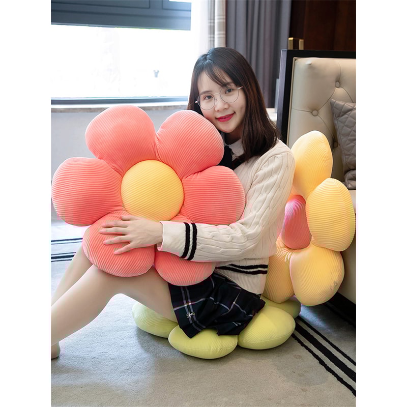 Pink Flower Pillow Bay Window Seat Cushion Girly Six Petal Flower Design For Kids Room 1