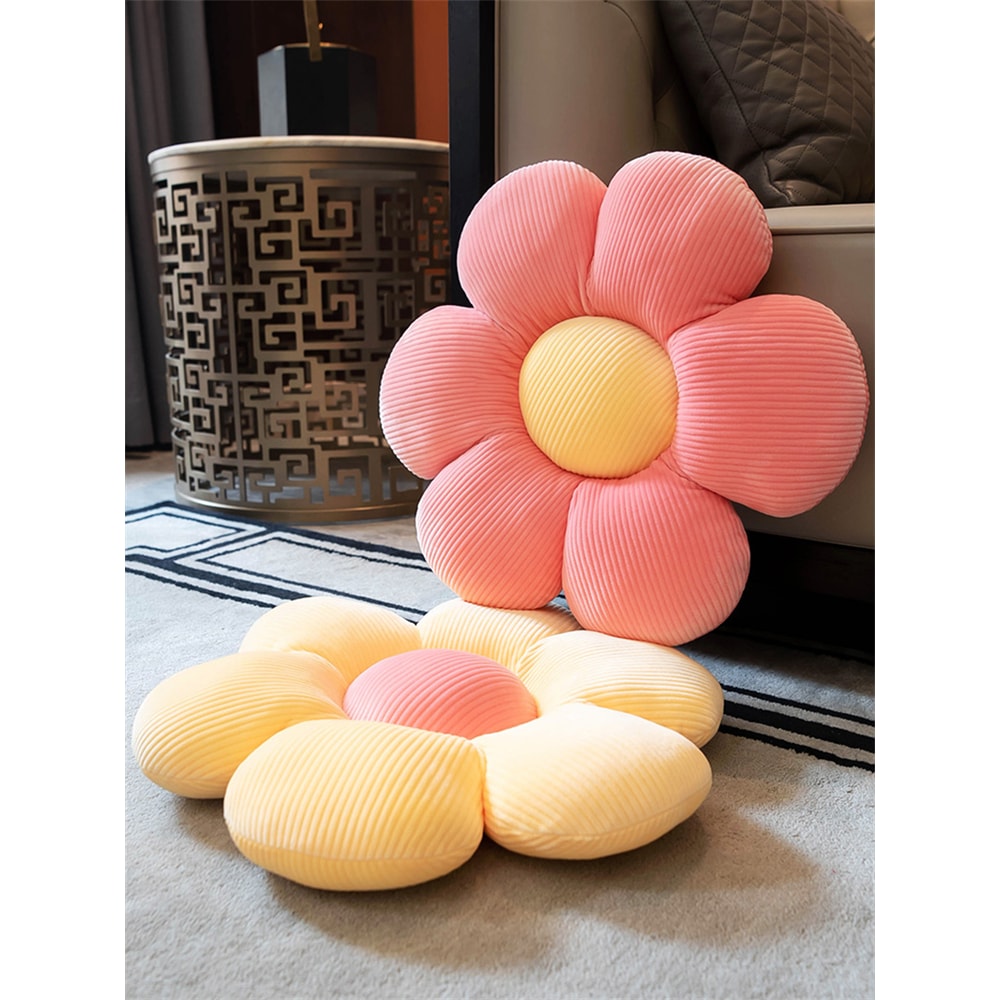 Pink Flower Pillow Bay Window Seat Cushion Girly Six Petal Flower Design For Kids Room 3