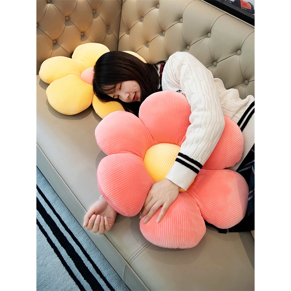 Pink Flower Pillow Bay Window Seat Cushion Girly Six Petal Flower Design For Kids Room 4