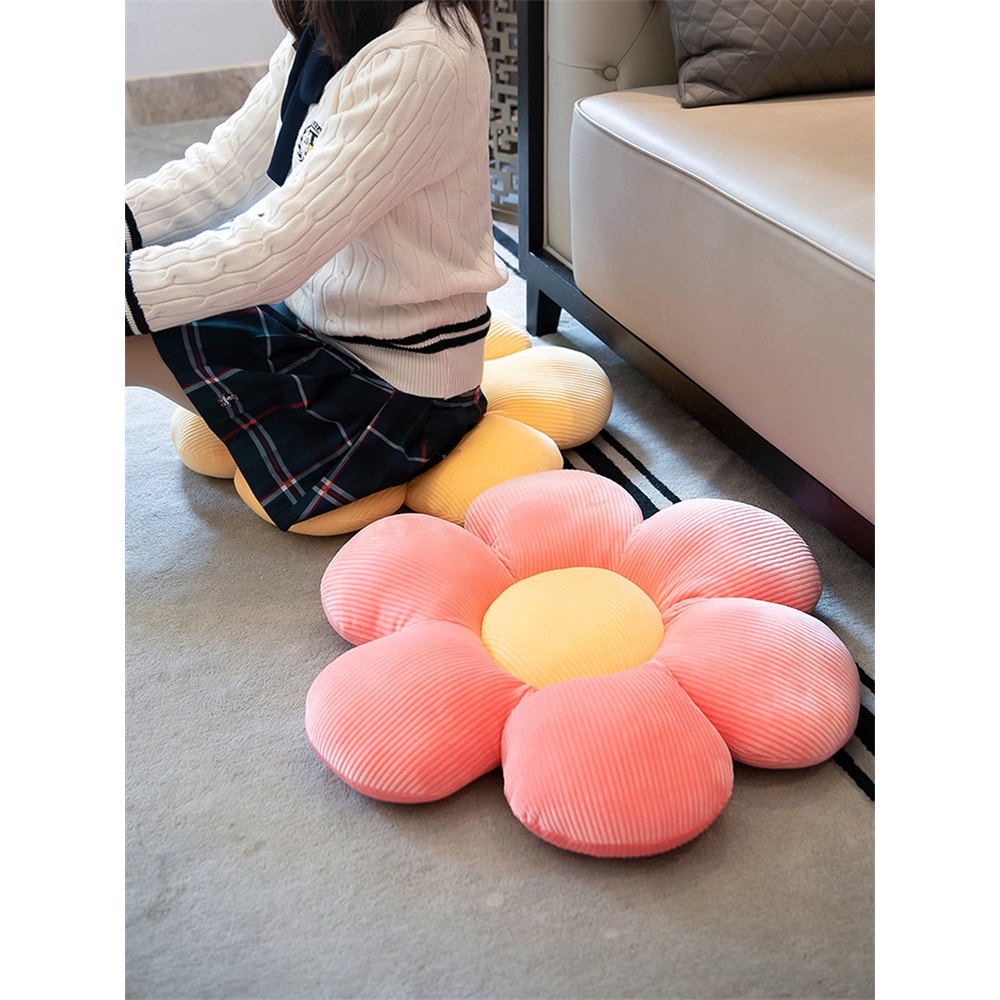 Pink Flower Pillow Bay Window Seat Cushion Girly Six Petal Flower Design For Kids Room 5
