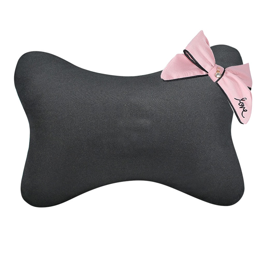 Pink Bow Universal Car Neck Pillow Four Seasons Ice Silk Waist Support Auto Seat Headrest Accessori 5