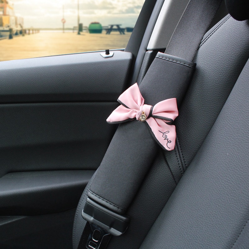 Pink Bow Universal Car Neck Pillow Four Seasons Ice Silk Waist Support Auto Seat Headrest Accessori 6