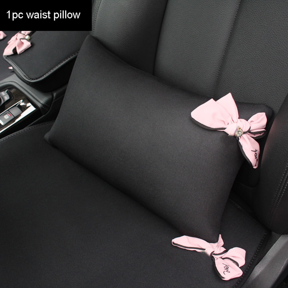 Pink Bow Universal Car Neck Pillow Four Seasons Ice Silk Waist Support Auto Seat Headrest Accessori 7