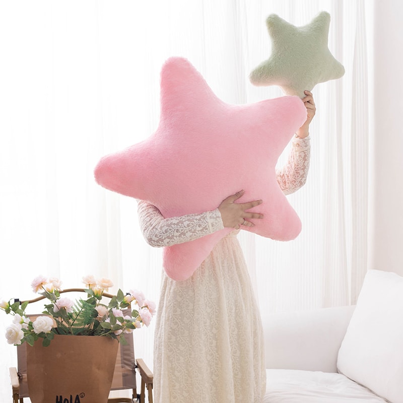 Colorful Star Plush Pillow Natural Sky Stuffed Cushion - Pink Yellow Blue Green Cream Sofa Chair Bed Decor