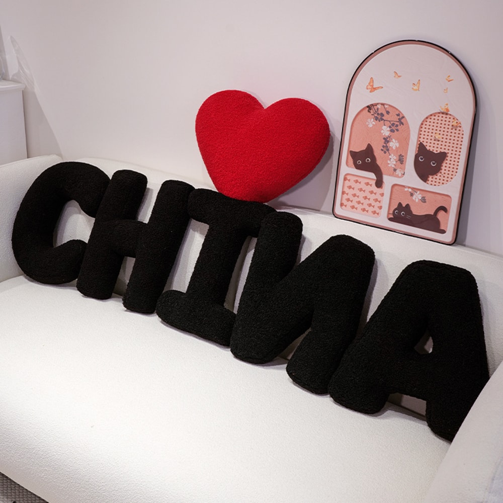 I Love U Soft Seat Cushion Black English Letters Plush Pillow For Back Support Sofa Chair Plushie D 4