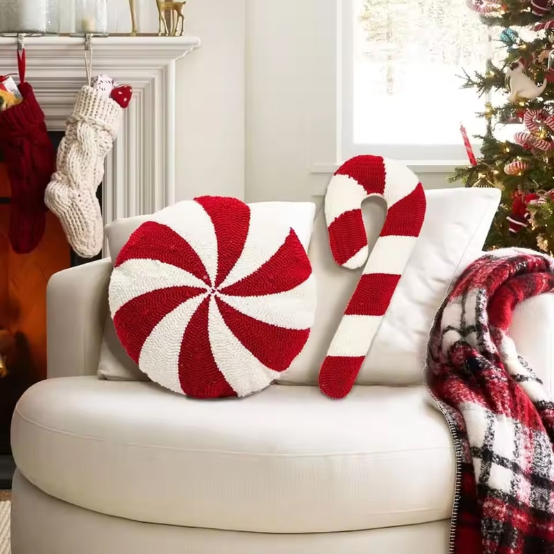 Christmas Cartoon Pillow New Soft Plush Red Decoration Pillow Candy Crutch Living Room Sofa Cushion 1