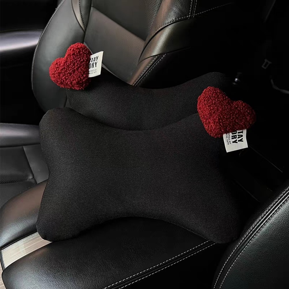 Car Pillow Ice Silk Mesh New Cute Cartoon Red Lover Hearts Auto Seat Headrest For Women 5