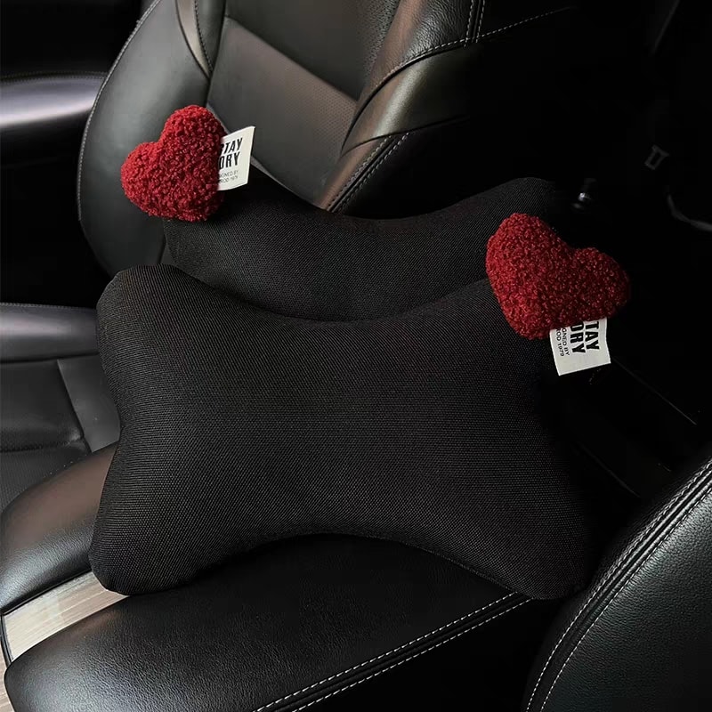 Car Pillow Ice Silk Mesh New Cute Cartoon Red Lover Hearts Auto Seat Headrest For Women 5