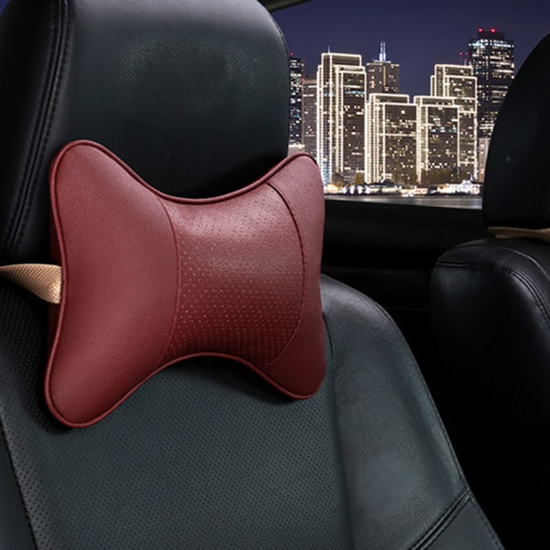 Universal Car Neck Pillows PU Leather Head Support Protector BlackRed Backrest Cushion Easy To Inst 4