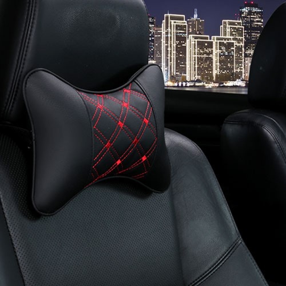 Universal Car Neck Pillows PU Leather Head Support Protector BlackRed Backrest Cushion Easy To Inst 6