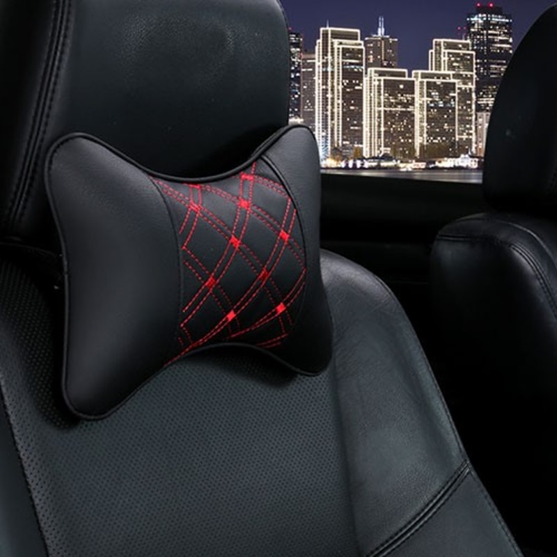 Universal Car Neck Pillows PU Leather Head Support Protector BlackRed Backrest Cushion Easy To Inst 6