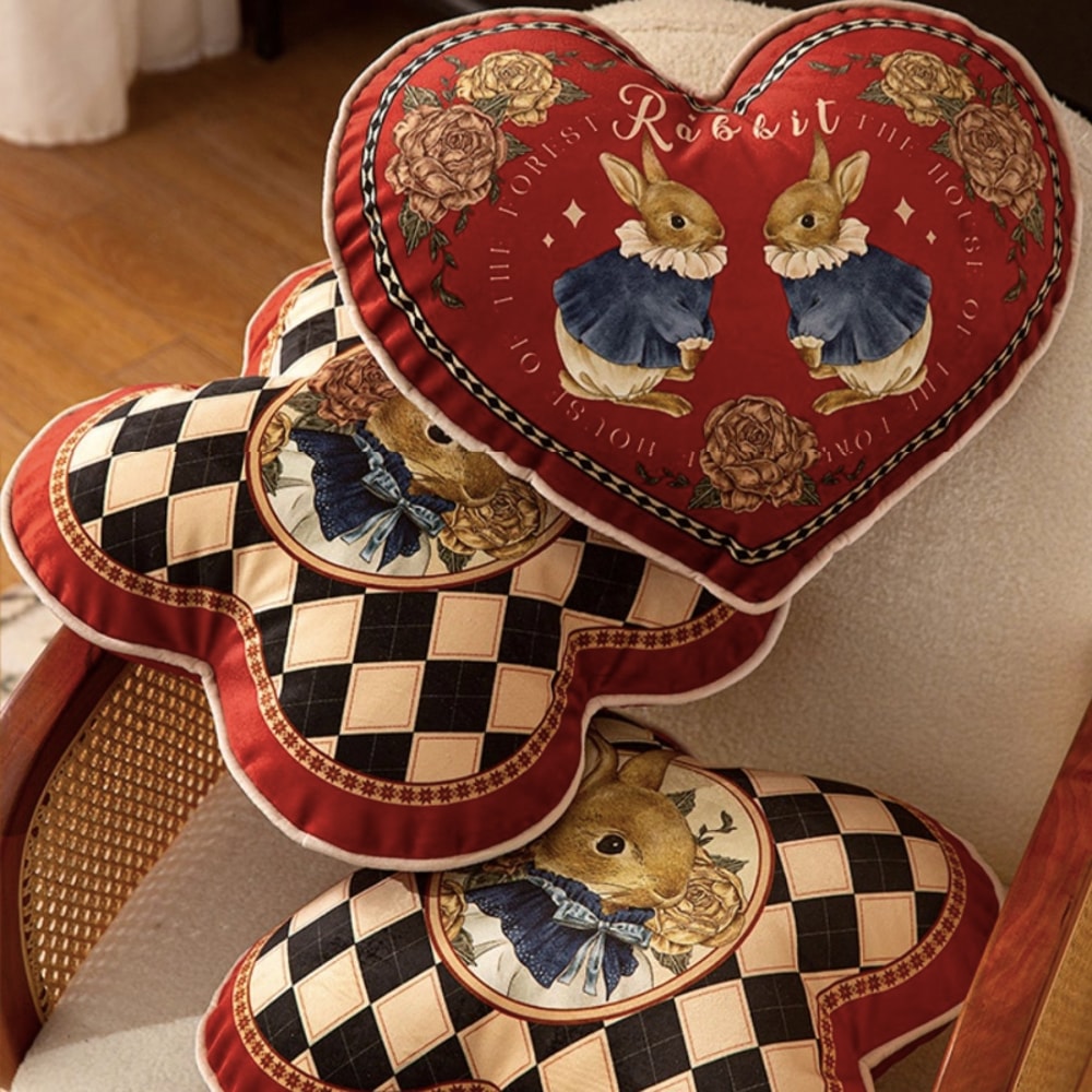 Chic Velvet Stuffed Soft Pillow For Sofa Joyful Red Check Heart Rabbit Cushion Throw Love Present C 0