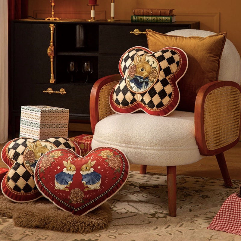 Chic Velvet Stuffed Soft Pillow For Sofa Joyful Red Check Heart Rabbit Cushion Throw Love Present C 2
