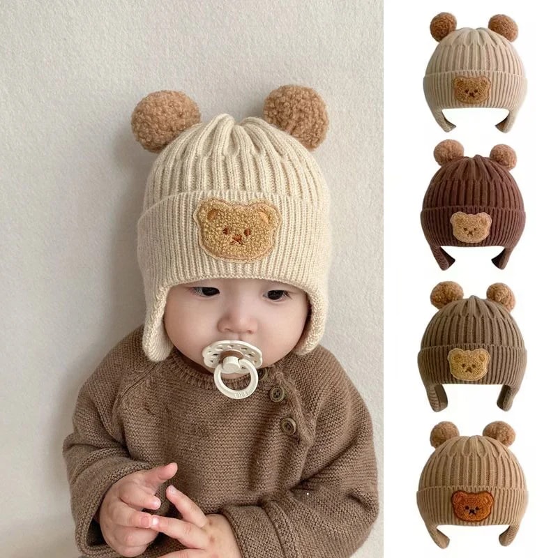 Winter Baby Wool Hat, Cute Bear Ear Protection, Thickened Korean Knitted Baby Hat