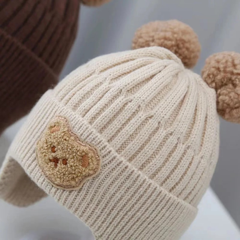 Winter Baby Wool Hat, Cute Bear Ear Protection, Thickened Korean Knitted Baby Hat