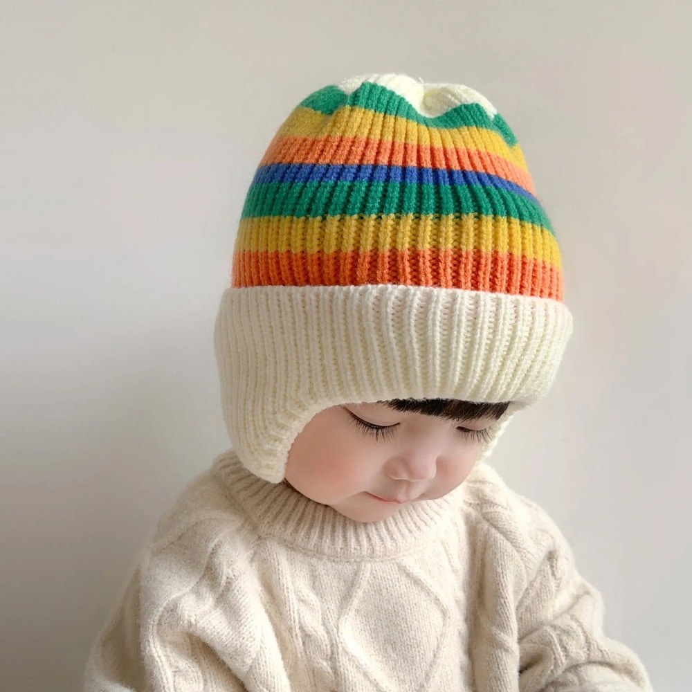 Winter Baby Wool Hat, Cute Bear Ear Protection, Thickened Korean Knitted Baby Hat