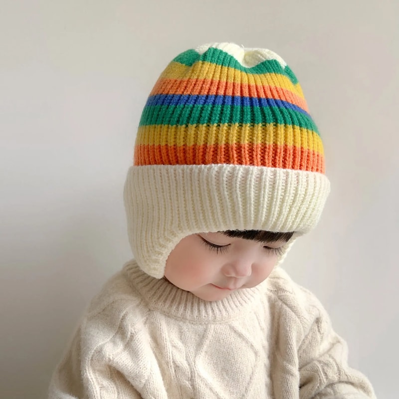 Winter Baby Wool Hat, Cute Bear Ear Protection, Thickened Korean Knitted Baby Hat