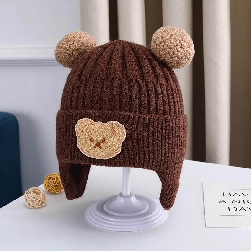 Winter Baby Wool Hat, Cute Bear Ear Protection, Thickened Korean Knitted Baby Hat