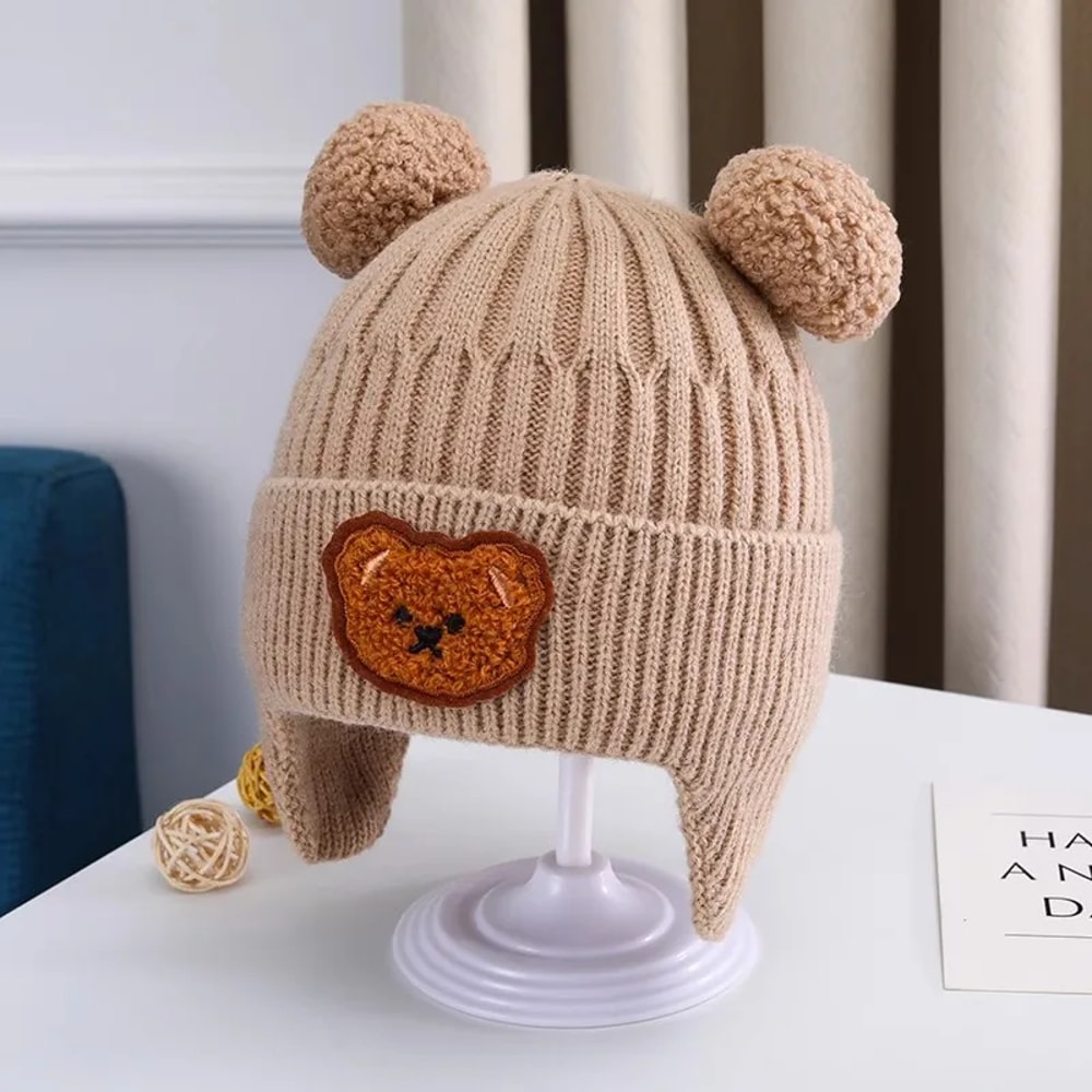 Winter Baby Wool Hat, Cute Bear Ear Protection, Thickened Korean Knitted Baby Hat