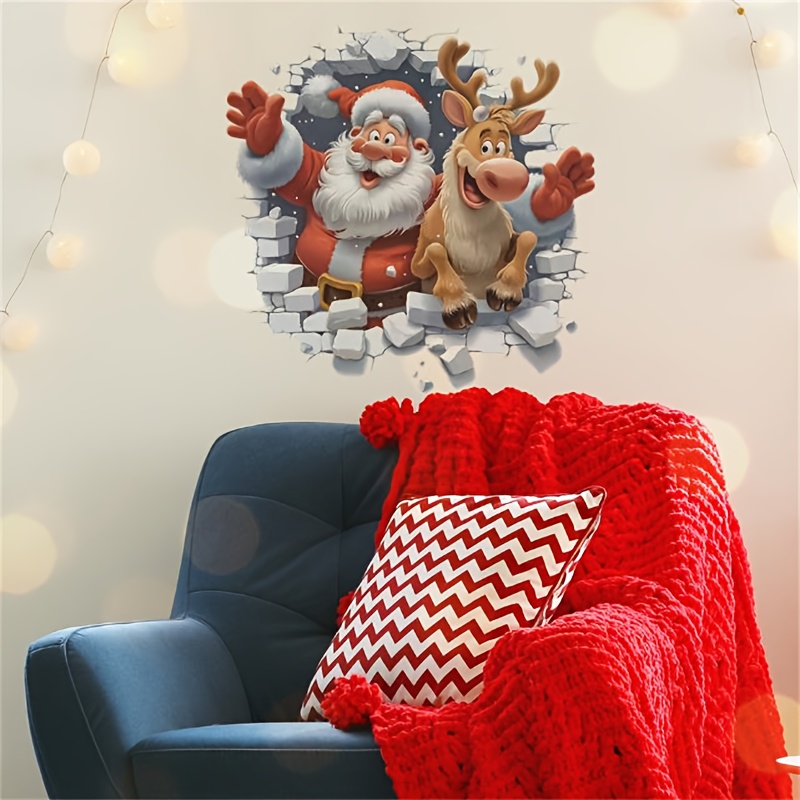 Christmas Decorative Stickers, Claus and Rudolf Wall Stickers for Holiday Decor