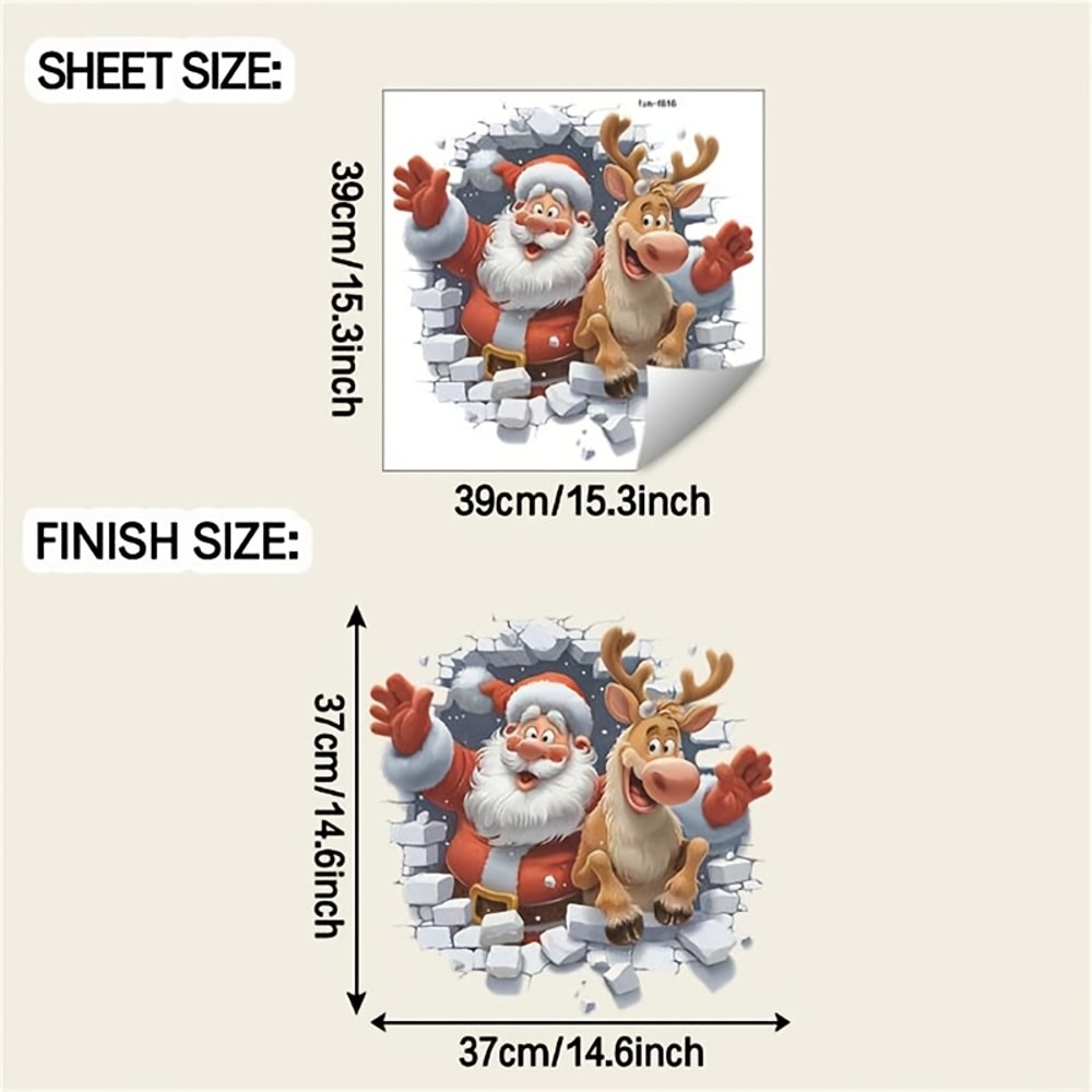 Christmas Decorative Stickers, Claus and Rudolf Wall Stickers for Holiday Decor