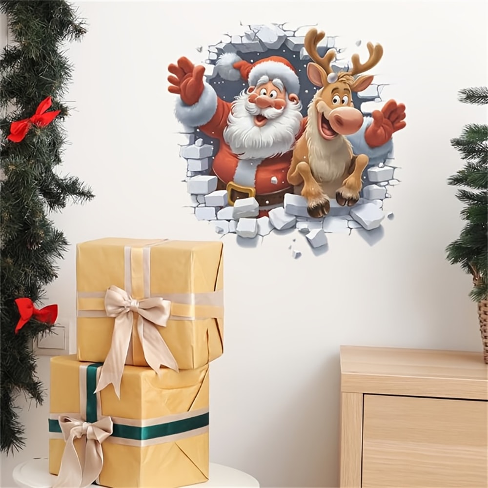 Christmas Decorative Stickers, Claus and Rudolf Wall Stickers for Holiday Decor