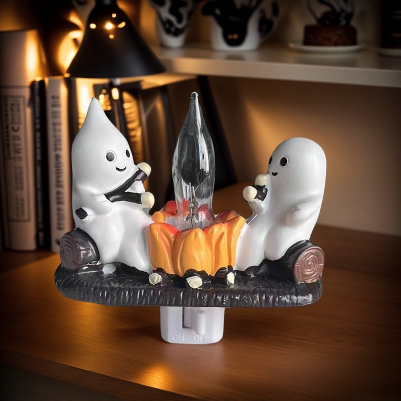 Cute Ghost Figurine with Lights, Fire Effect Desktop Holiday Decoration Item
