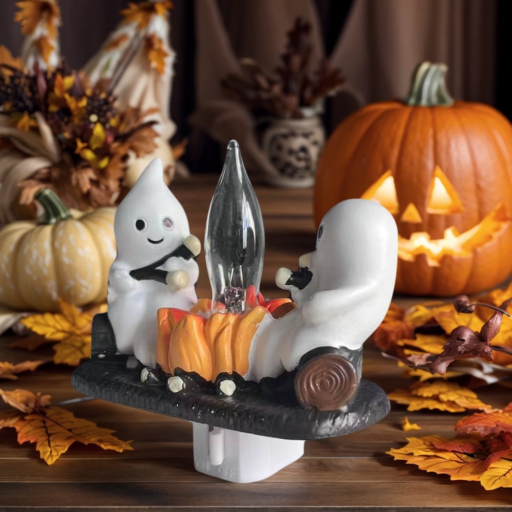 Cute Ghost Figurine with Lights, Fire Effect Desktop Holiday Decoration Item